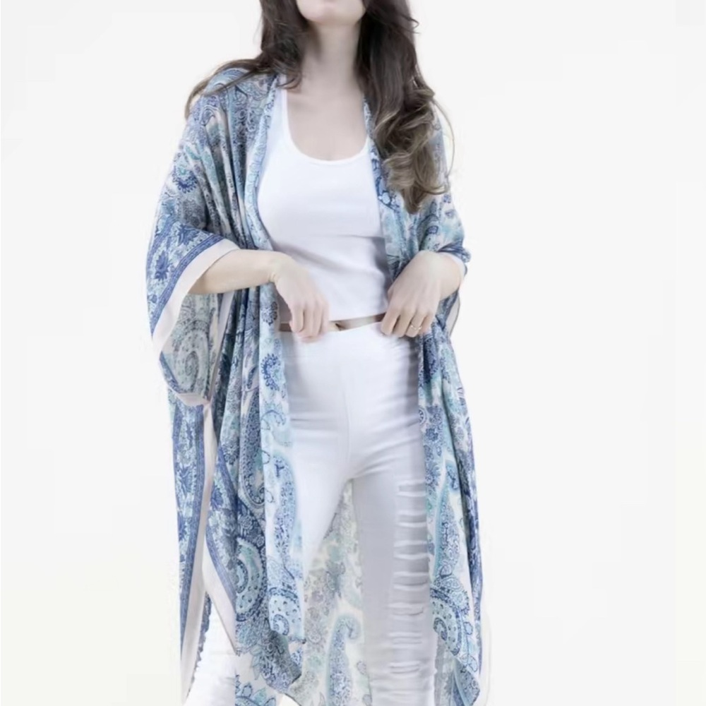 Blue Paisley Kimono Cardigan